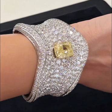 19Ctw Fancy Yellow Fully Pavé-Set Sapphire Bangle-JEWELBUYS