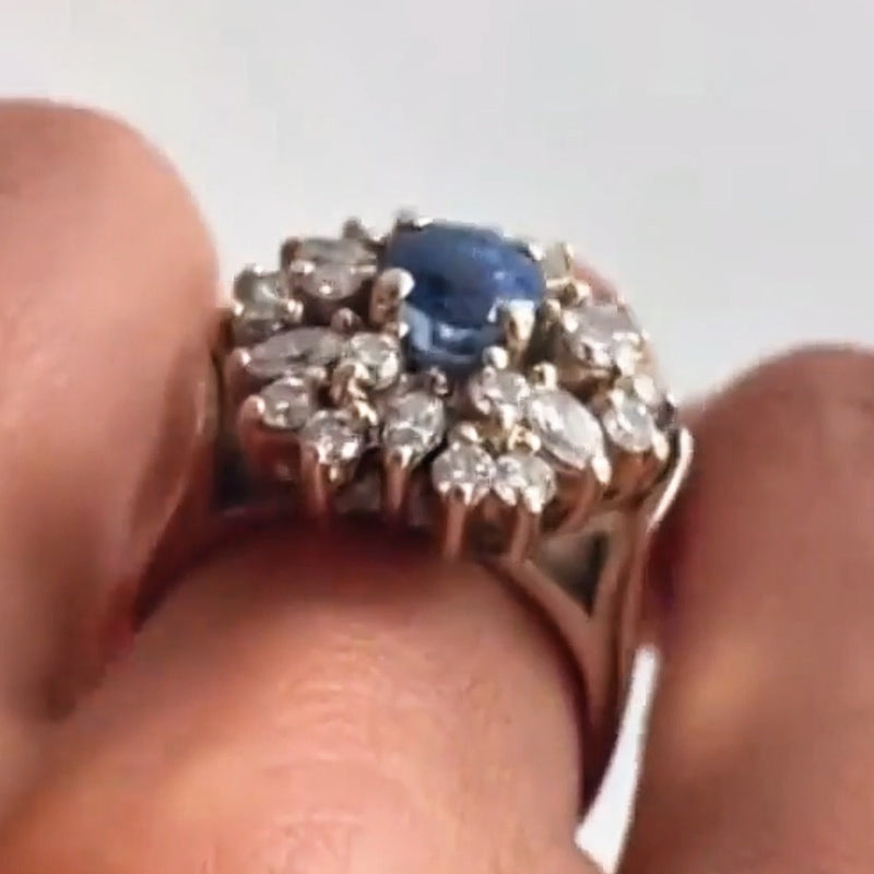 2.7ctw Vintage Style Round Cut Blue Gemstone & White Sapphire Cluster Ring-JEWELBUYS