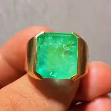 8.0ct Octagonal Cut Colombian Emerald Gold Ring-JEWELBUYS
