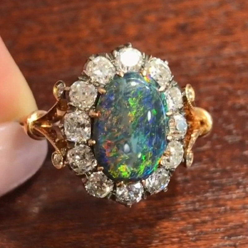 5.0ct Victorian Vintage Style Oval Cut Opal Set Sapphire Ring-JEWELBUYS
