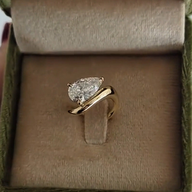 3.0Ct Pear Cut White Sapphire Simple Engagement Ring-JEWELBUYS