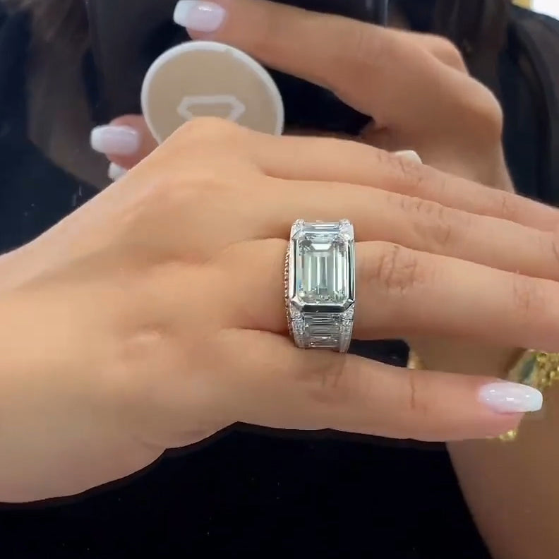 Sparkling Emerald Cut Pave Diamond Engagement Ring - JEWELBUYS