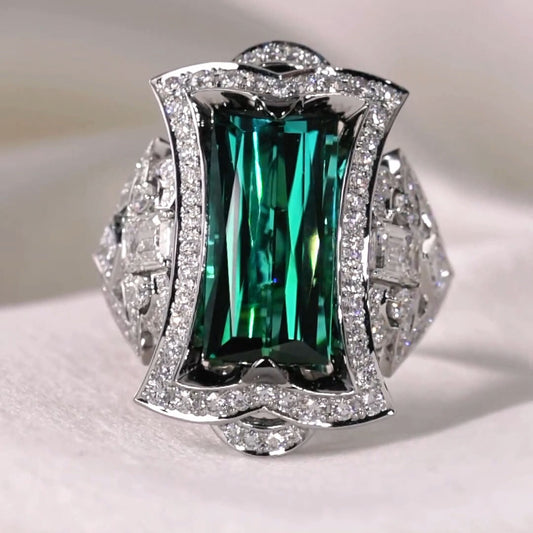 17ct Emerald Cut Green Tourmaline Cocktail Ring - JEWELBUYS