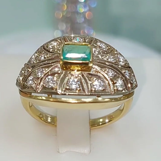 3.11ctw Emerald Cut Green Sapphire Vintage Style Ring-JEWELBUYS
