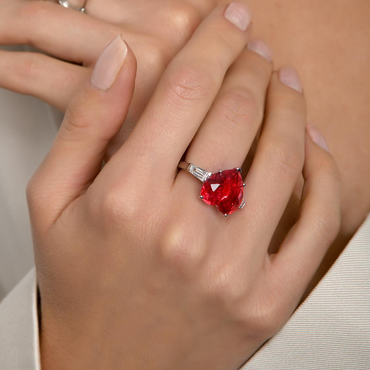 7ct Heart Cut Ruby Sapphire Three Stone Engagement Ring - JEWELBUYS