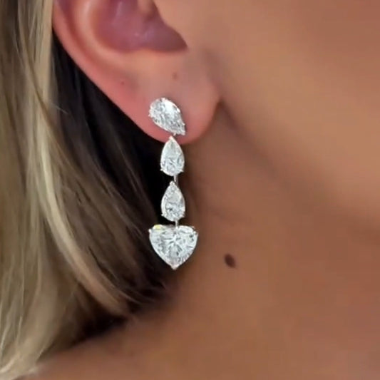 Teardrop Collection Triple White Sapphire Collection Dangle Earrings-JEWELBUYS