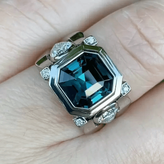 8ct Asscher Cut Tourmaline and Pear Cut White Sapphire Ring-JEWELBUYS