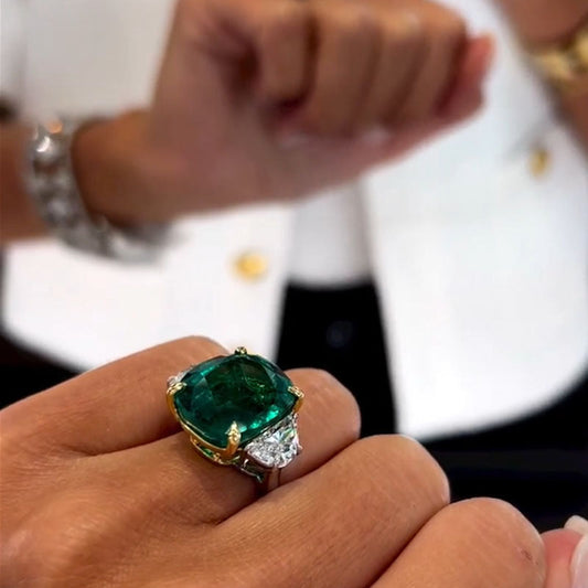 Vintage 13ct Emerald Cut Emerald & White Sapphire Engagement Ring-JEWELBUYS