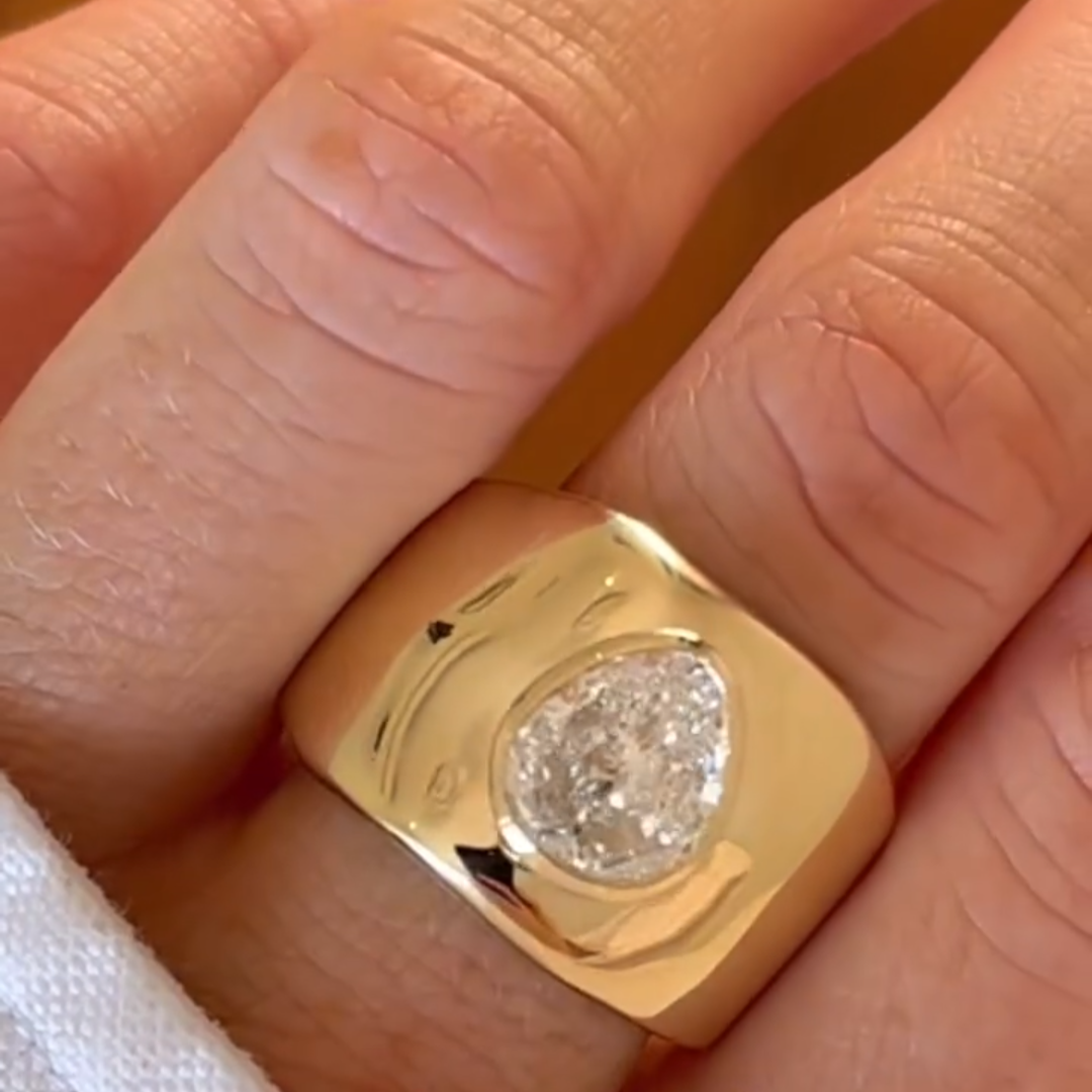 Massive 4ct Pear Cut Cut White Sapphire Wide Band Women's Ring in Gold-JEWELBUYS
