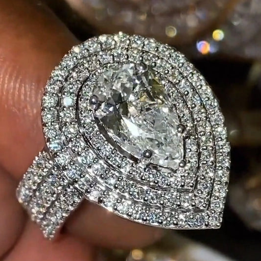 6.0Ctw Teardrop White Sapphire Layered Dream Ring-JEWELBUYS