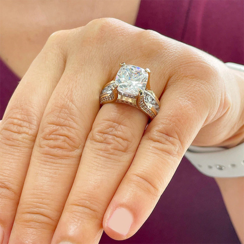 6.5ctw Cushion and Round Cut White Sapphire Engagement Ring -JEWELBUYS