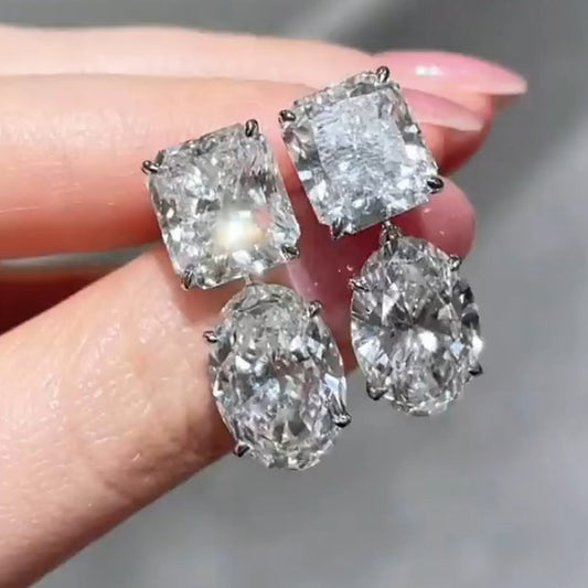 8.0ctw Radiant and Oval Cut Double Stone Drop Earrings-JEWELBUYS