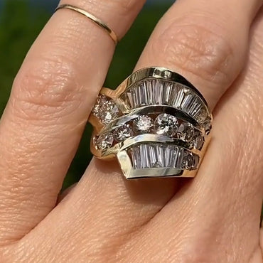 2.85ctw Round and Baguette Cut White Sapphire Stone Channel Wide Band Cocktail Ring-JEWELBUYS