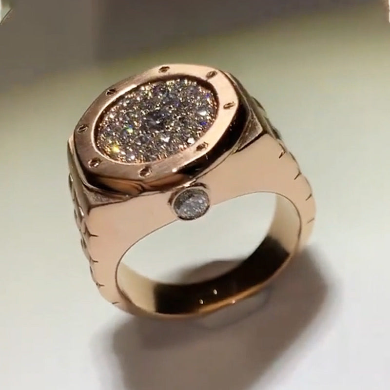 0.8ctw Round Cut Men's Pave Rose Gold Ring-JEWELBUYS