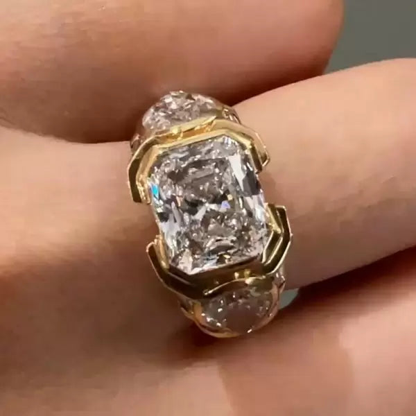 3.5ct Radiant Cut White Sapphire Half Bezel Set Vintage Engagement Ring-JEWELBUYS