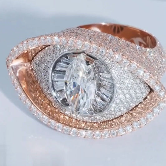 15.0 Ctw Marquise Cut White Sapphire Devil's Eye Full Set Ring-JEWELBUYS