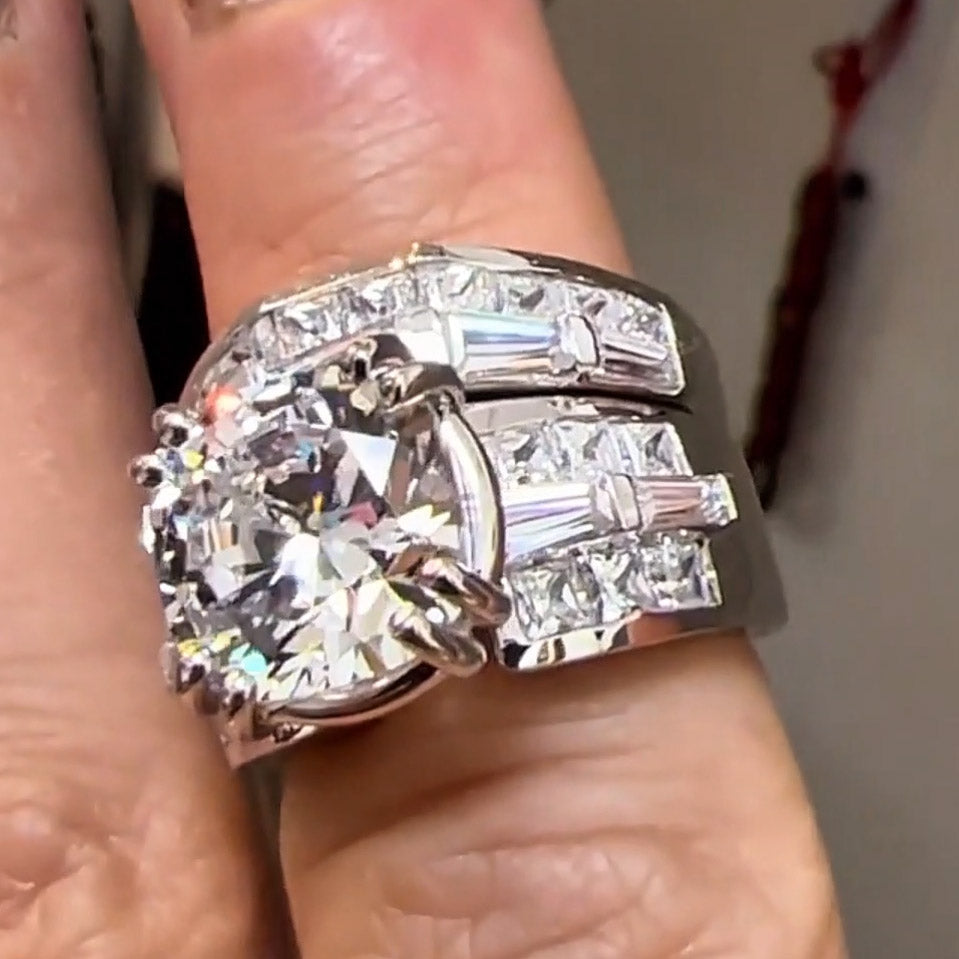 12Ctw Round and Baguette Cut Luxury Stacking Ring-JEWELBUYS