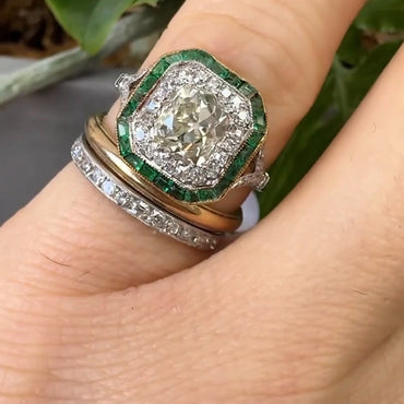 5.13ctw cushion cut eternity band and emerald gemstone set-JEWELBUYS