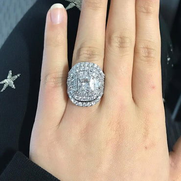 8.0Ctw Princess Cut Trio White Sapphire Stacking Ring-JEWELBUYS