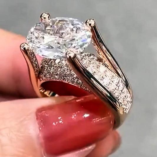 7.8ctw oval high mounted rose gold gemstone engagement ring -JEWELBUYS