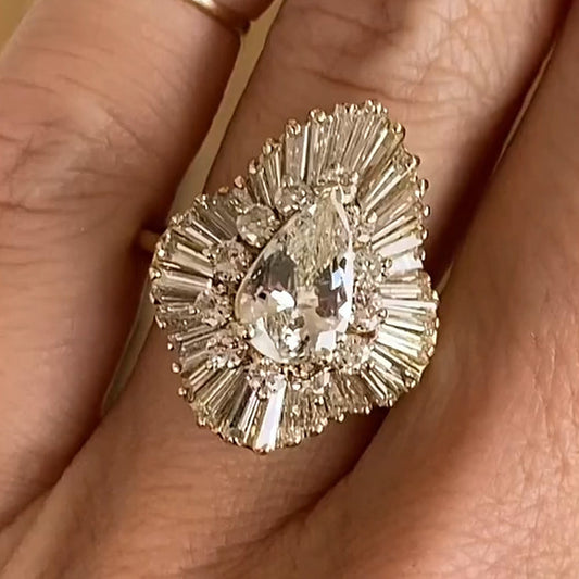 4.0ctw Pear Cut White Sapphire Ballet Style Engagement Ring-JEWELBUYS