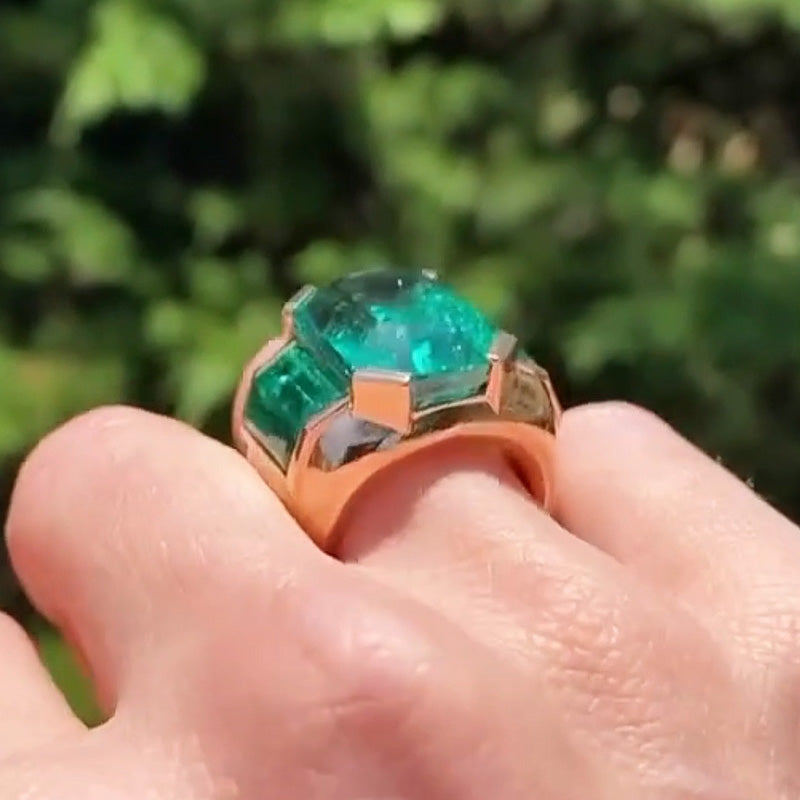 6.67ctw Emerald Cut Mystic Green Sapphire Ring-JEWELBUYS