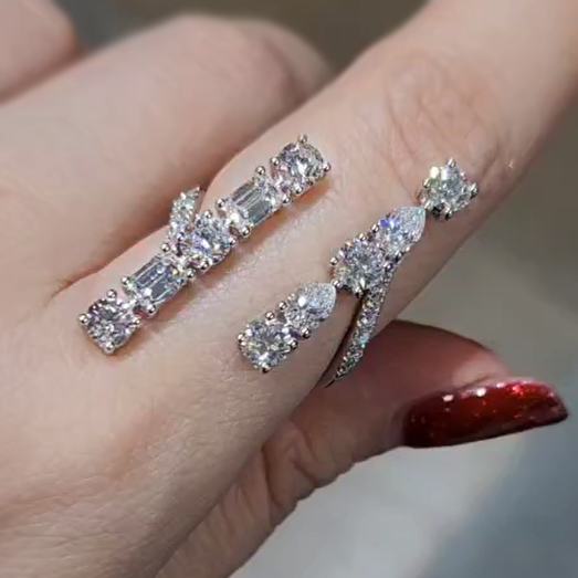 Unique 5 ctw Multi-Cut White Gemstone Opening Ring -JEWELBUYS