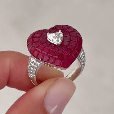 4.0Ctw Heart Cut Ruby Romantic Ring-JEWELBUYS