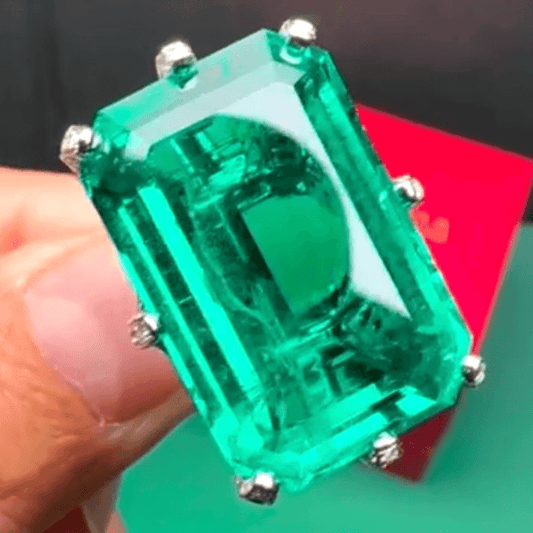 15ct Emerald Cut Green Sapphire Engagement Ring-JEWELBUYS