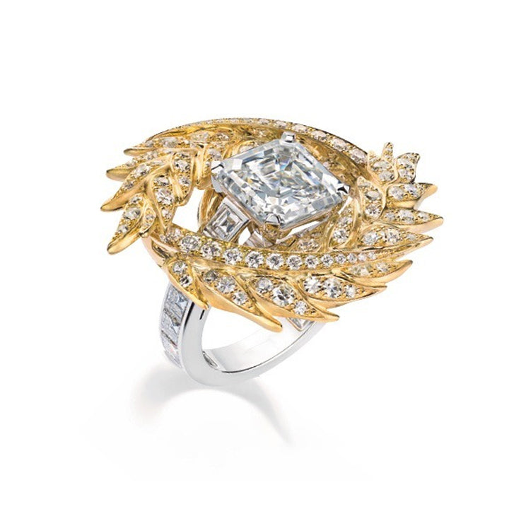 5.05ctw Square Cut White Sapphire Wheat Theme Ring-JEWELBUYS