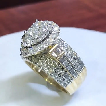 3Ctw Pear-shaped Halo Round Sapphire Engagement Ring- JEWELBUYS