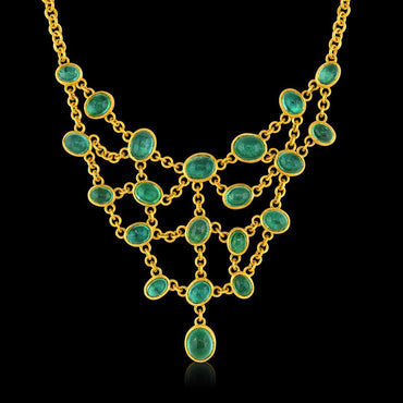 21ctw Cabochon Emerald Mesh Necklace-JEWELBUYS