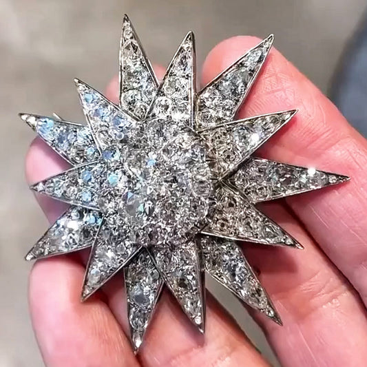 8.0ctw Round Cut Sapphire Star Medallion Brooch-JEWELBUYS