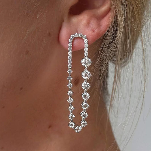 8.0Ctw Round Cut White Sapphire Women's Linear Earrings-JEWELBUYS