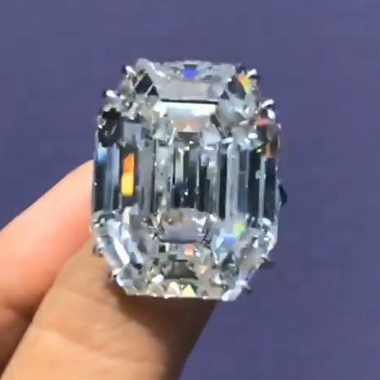 6.5ct Emerald Cut Three Stone White Sapphire Engagement Ring-JEWELBUYS