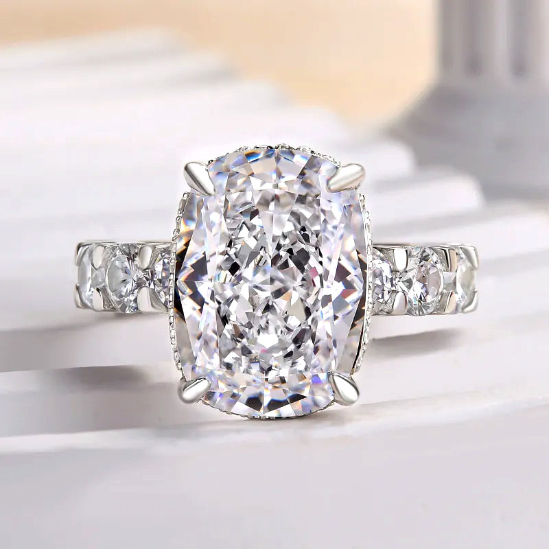 9ct Cushion & Round Cut White Sapphire Gorgeous Fine Crushed Ice Engagement Ring-JEWELBUYS