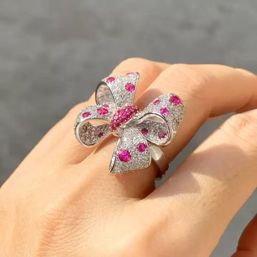 6ct Round Cut Ruby & White Sapphire Bow Ring-JEWELBUYS