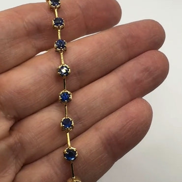 3.3Ctw Round Cut Blue Sapphire Vintage Bracelet-JEWELBUYS