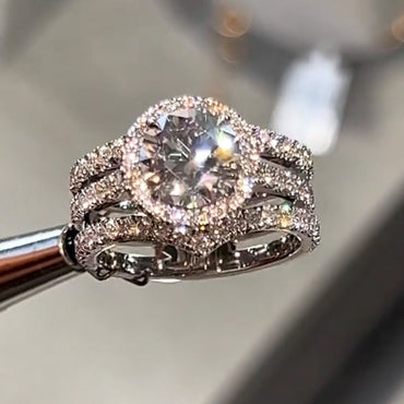 4.0Ctw Round Cut White Sapphire Three Ring Engagement Ring-JEWELBUYS