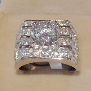 8.0Ctw Round White Sapphire Wide Ring-JEWELBUYS