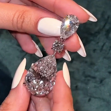 5.0ctw Three Stone Pear Shape Sapphire Drop Earrings-JEWELBUYS