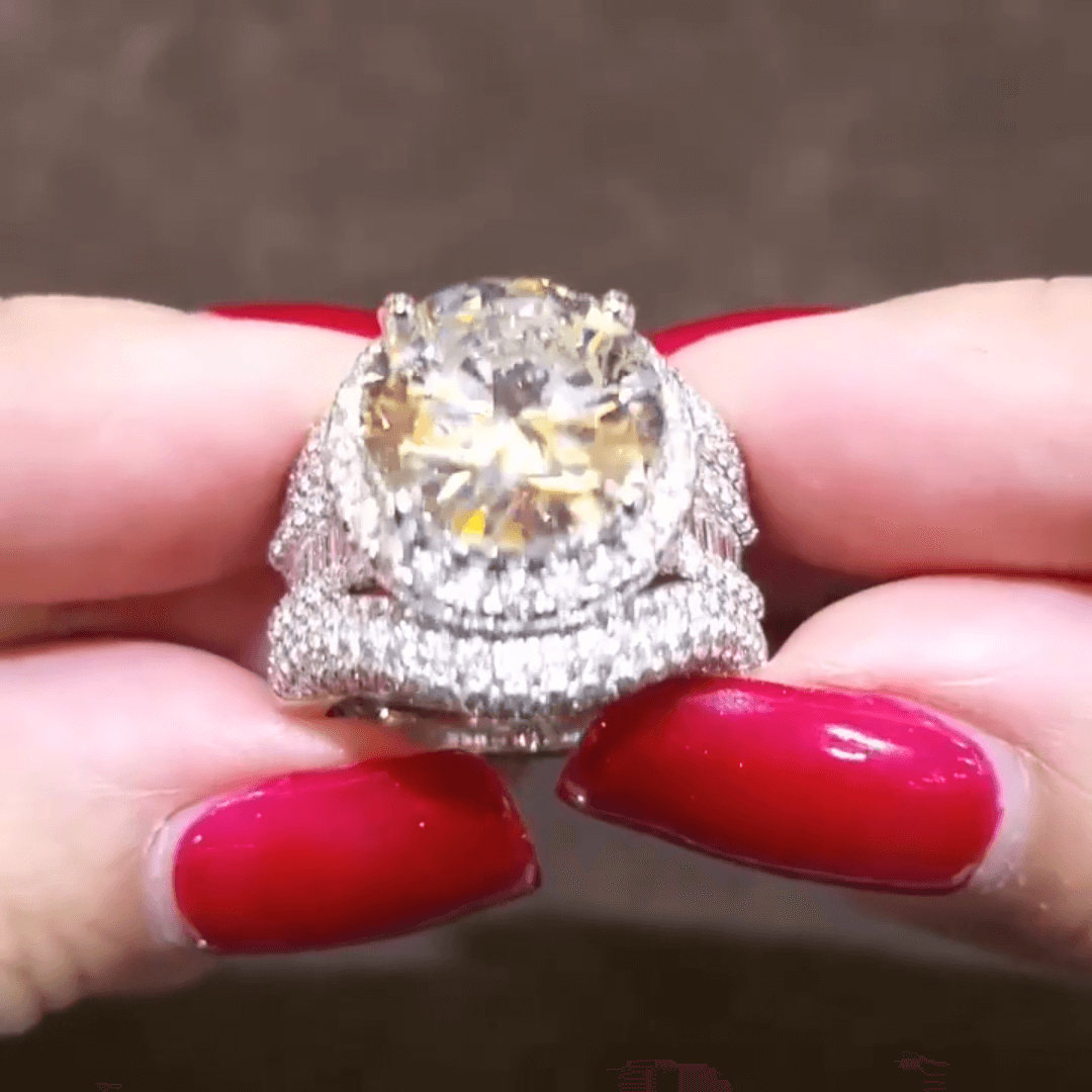 Breathtaking 6ct Round & Baguette Cut White Sapphire Women's Engagement Ring in Silver-JEWELBUYS