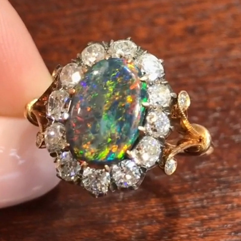 5.0ct Victorian Vintage Style Oval Cut Opal Set Sapphire Ring-JEWELBUYS