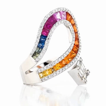 4.0Ctw Multicolor Sapphire Gradient Personalized Ring-JEWELBUYS