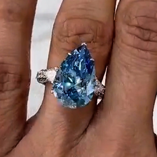 5.0Ctw Pear Cut Blue Birthstone Ring-JEWELBUYS