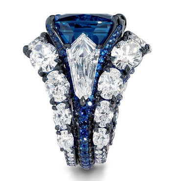 15.58Ctw Exceptional Cushion Cut Blue Sapphire 3-Piece Stacking Ring-JEWELBUYS