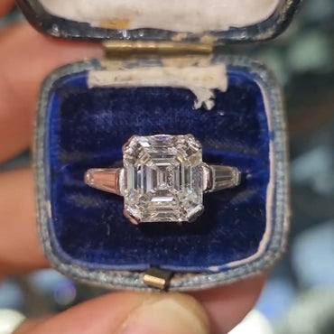 4.0Ctw Ascher Cut Three Stone Engagement Ring-JEWELBUYS