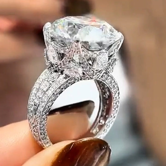 8.0Ctw Round Cut White Sapphire Luxury Art Engagement Ring- JEWELBUYS