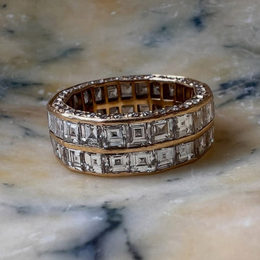 5.25Ctw Square Ascher-Cut Double Row of Sapphires - Eternity Band-JEWELBUYS