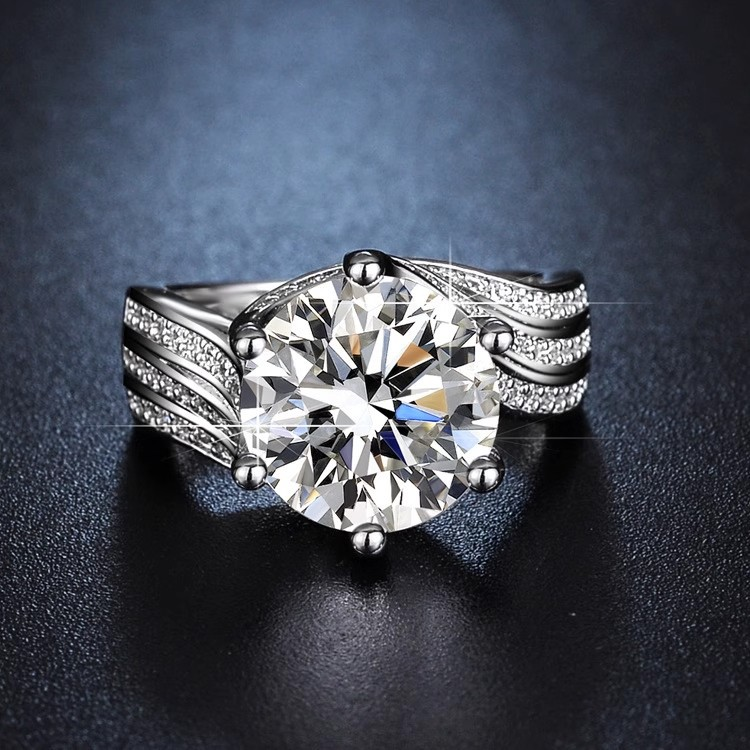 5ct Round Cut Triple Row Line Ring -JEWELBUYS